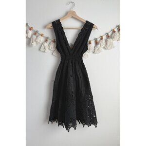 Temptation Positano Black Eyelet Crochet Smocked Mini Dress Coquette Cottage